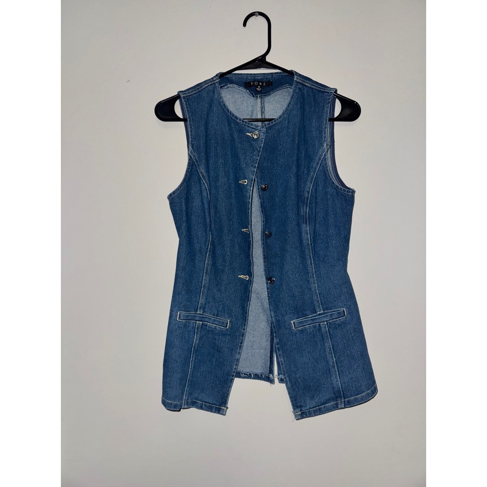 FORE Womens Medium Wash Denim Vest Boho Cowgirl
